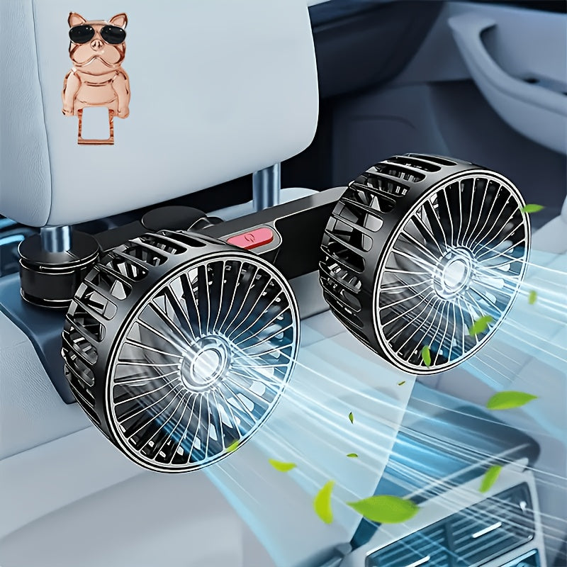 Dual Head Rear Car Fan with Super Powerful Cooling - Quiet Dual Head Fans, Ultra-Low Noise, Foldable Design, Long 70-inch USB Cord, for Cars, Home, Office, Travel - Vehicle Compatibility, Home Ventilation, Sleek Design, Efficient Airflow, Office Workers