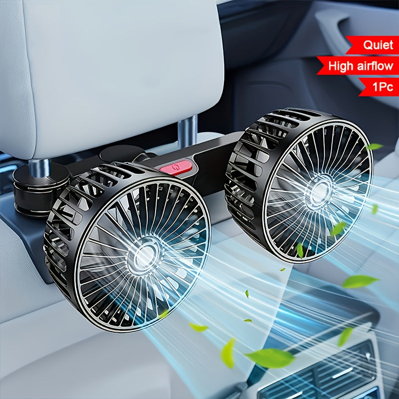 Dual Head Rear Car Fan with Super Powerful Cooling - Quiet Dual Head Fans, Ultra-Low Noise, Foldable Design, Long 70-inch USB Cord, for Cars, Home, Office, Travel - Vehicle Compatibility, Home Ventilation, Sleek Design, Efficient Airflow, Office Workers