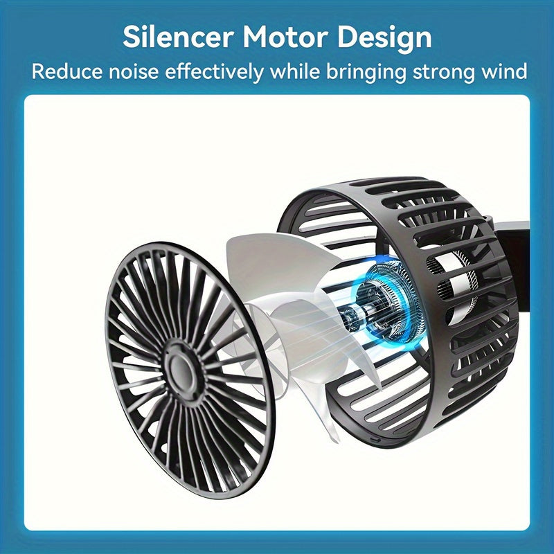 Dual Head Rear Car Fan with Super Powerful Cooling - Quiet Dual Head Fans, Ultra-Low Noise, Foldable Design, Long 70-inch USB Cord, for Cars, Home, Office, Travel - Vehicle Compatibility, Home Ventilation, Sleek Design, Efficient Airflow, Office Workers
