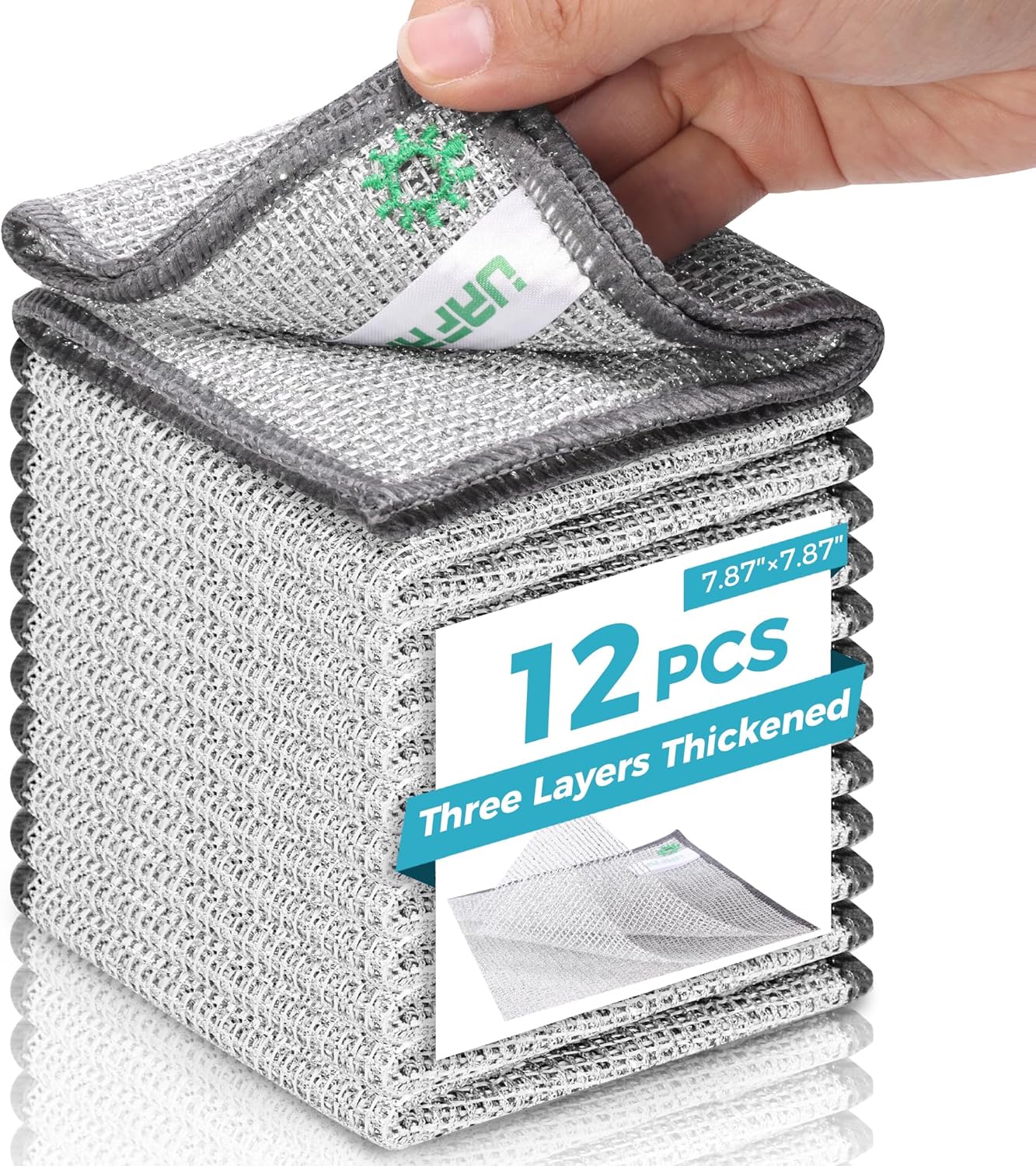 Dish Rags for Washing Dishes,Upgrade 3-Layer,12pcs,7.87“ x 7.87” | non-scratch wire, wet & dry clening, effortlessly strips stuck-on grime, great for cookware, sinks, dishes and stove tops