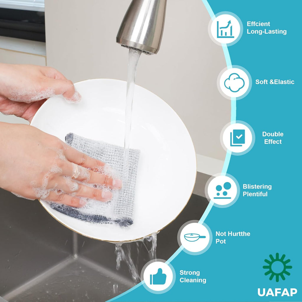 Dish Rags for Washing Dishes,Upgrade 3-Layer,12pcs,7.87“ x 7.87” | non-scratch wire, wet & dry clening, effortlessly strips stuck-on grime, great for cookware, sinks, dishes and stove tops