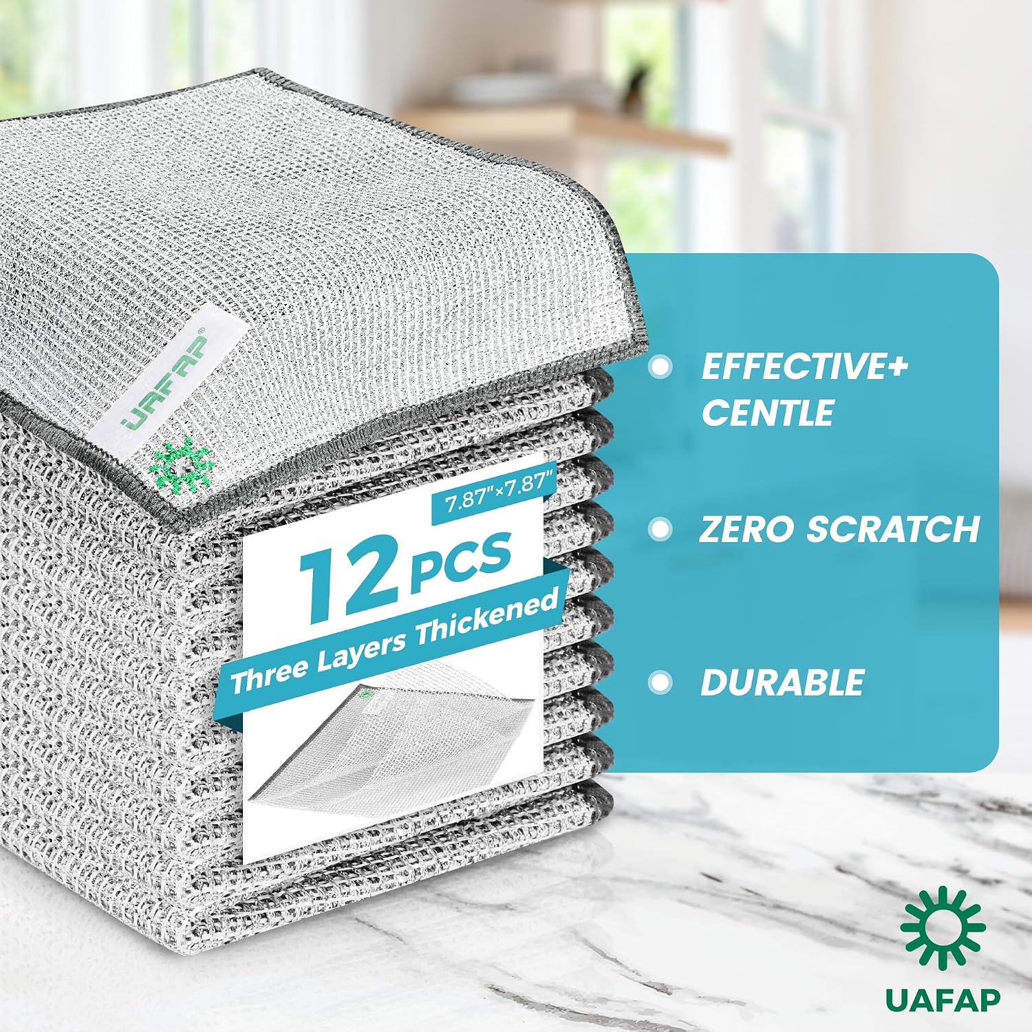 Dish Rags for Washing Dishes,Upgrade 3-Layer,12pcs,7.87“ x 7.87” | non-scratch wire, wet & dry clening, effortlessly strips stuck-on grime, great for cookware, sinks, dishes and stove tops