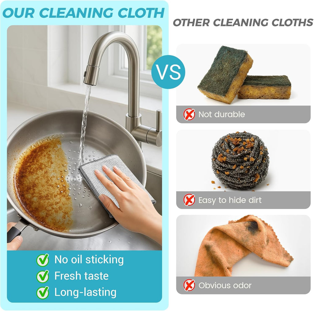 Dish Rags for Washing Dishes,Upgrade 3-Layer,12pcs,7.87“ x 7.87” | non-scratch wire, wet & dry clening, effortlessly strips stuck-on grime, great for cookware, sinks, dishes and stove tops