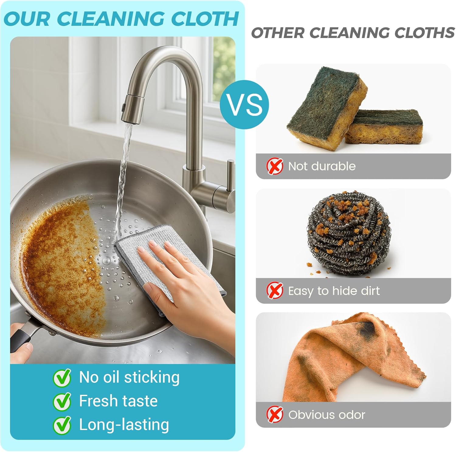 Dish Rags for Washing Dishes,Upgrade 3-Layer,12pcs,7.87“ x 7.87” | non-scratch wire, wet & dry clening, effortlessly strips stuck-on grime, great for cookware, sinks, dishes and stove tops