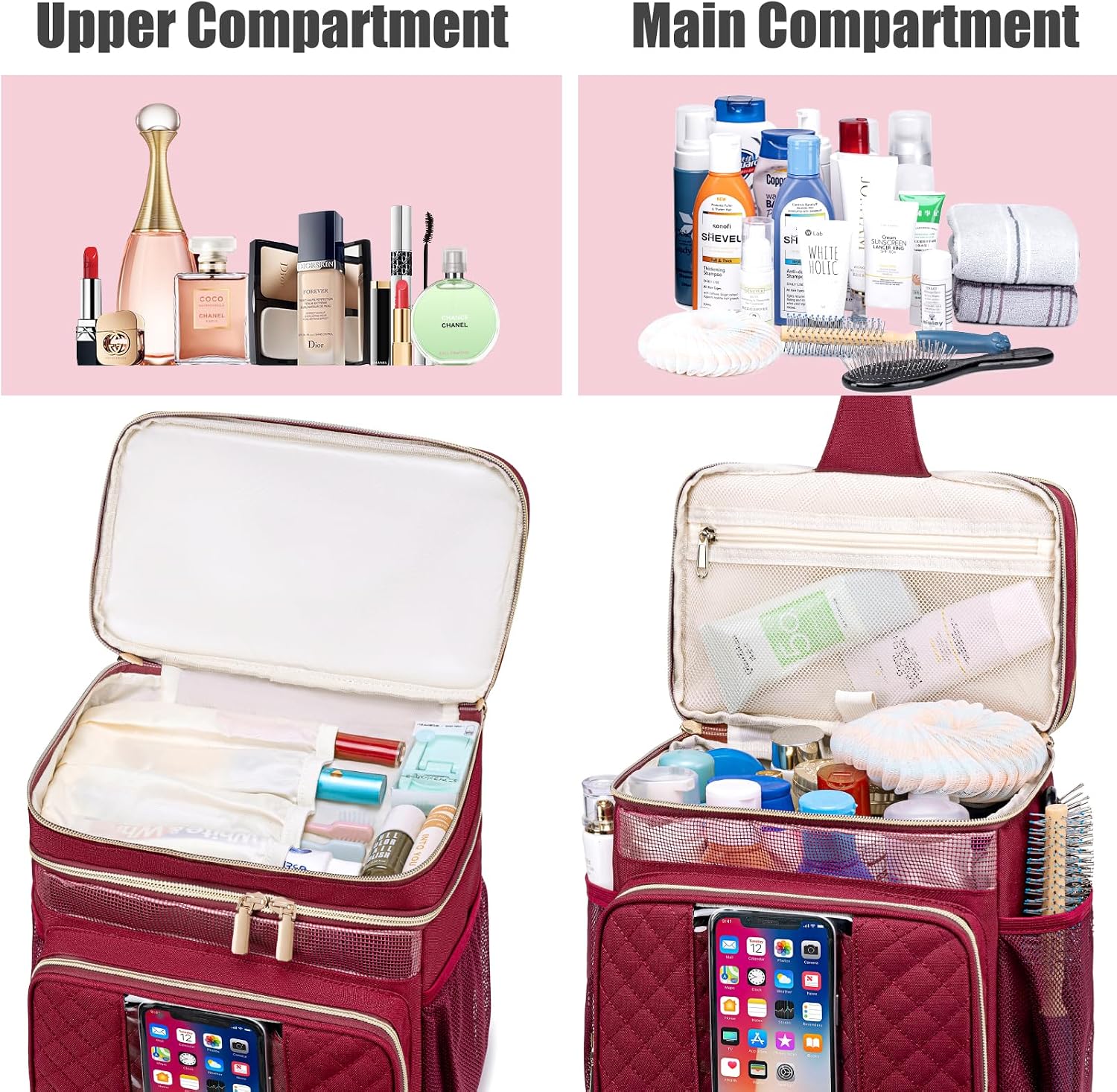 Tealari Large Toiletry Bag for Women Men,Bathroom Bag,Water Resistant Shower Bag,Makeup Bag,Portable Shower Caddy for College Dorm,Hanging Travel Toiletry Bag with Transparent Waterproof Phone Pocket