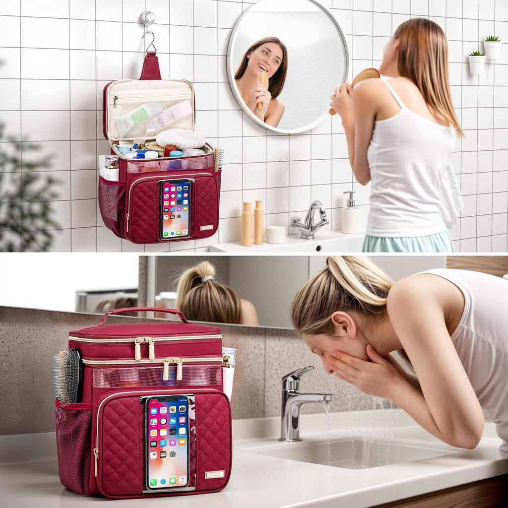 Tealari Large Toiletry Bag for Women Men,Bathroom Bag,Water Resistant Shower Bag,Makeup Bag,Portable Shower Caddy for College Dorm,Hanging Travel Toiletry Bag with Transparent Waterproof Phone Pocket