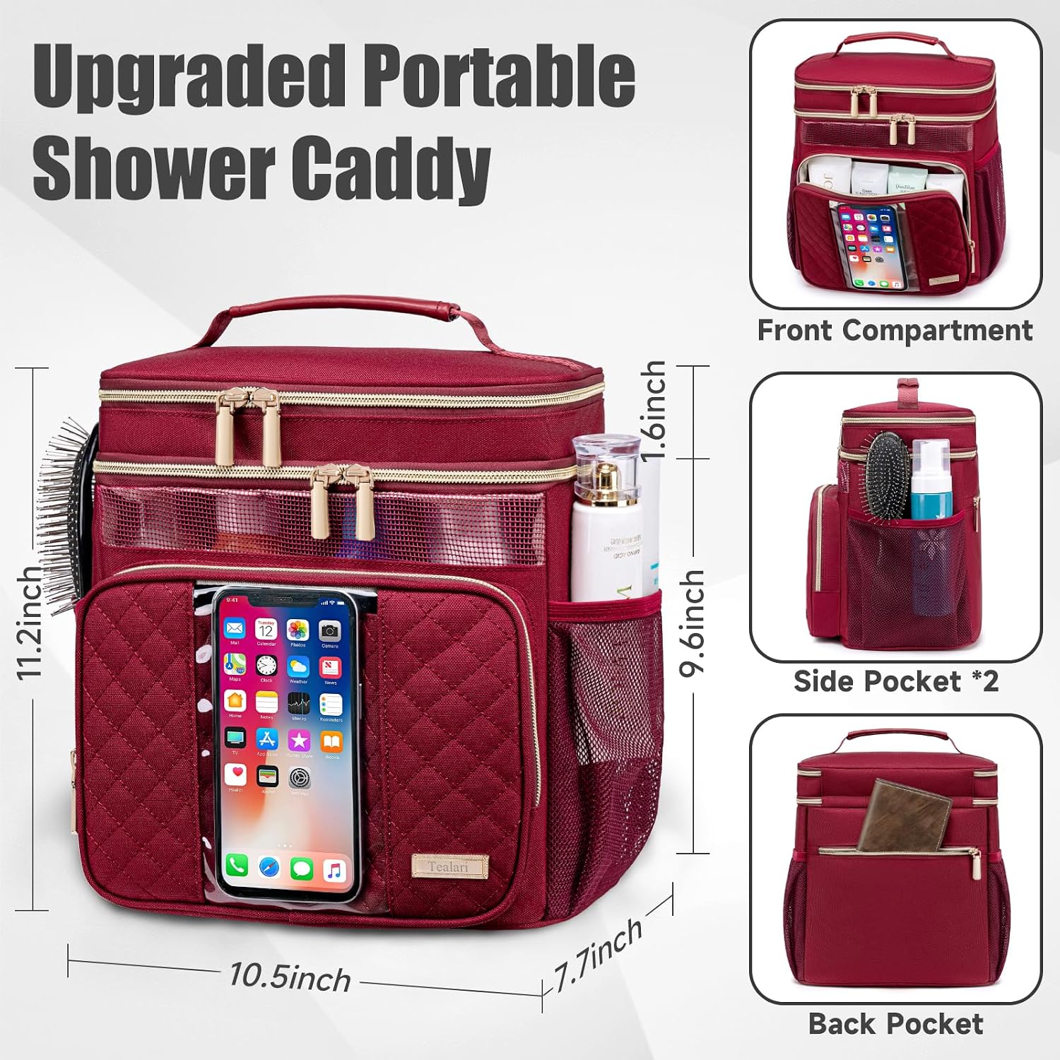Tealari Large Toiletry Bag for Women Men,Bathroom Bag,Water Resistant Shower Bag,Makeup Bag,Portable Shower Caddy for College Dorm,Hanging Travel Toiletry Bag with Transparent Waterproof Phone Pocket