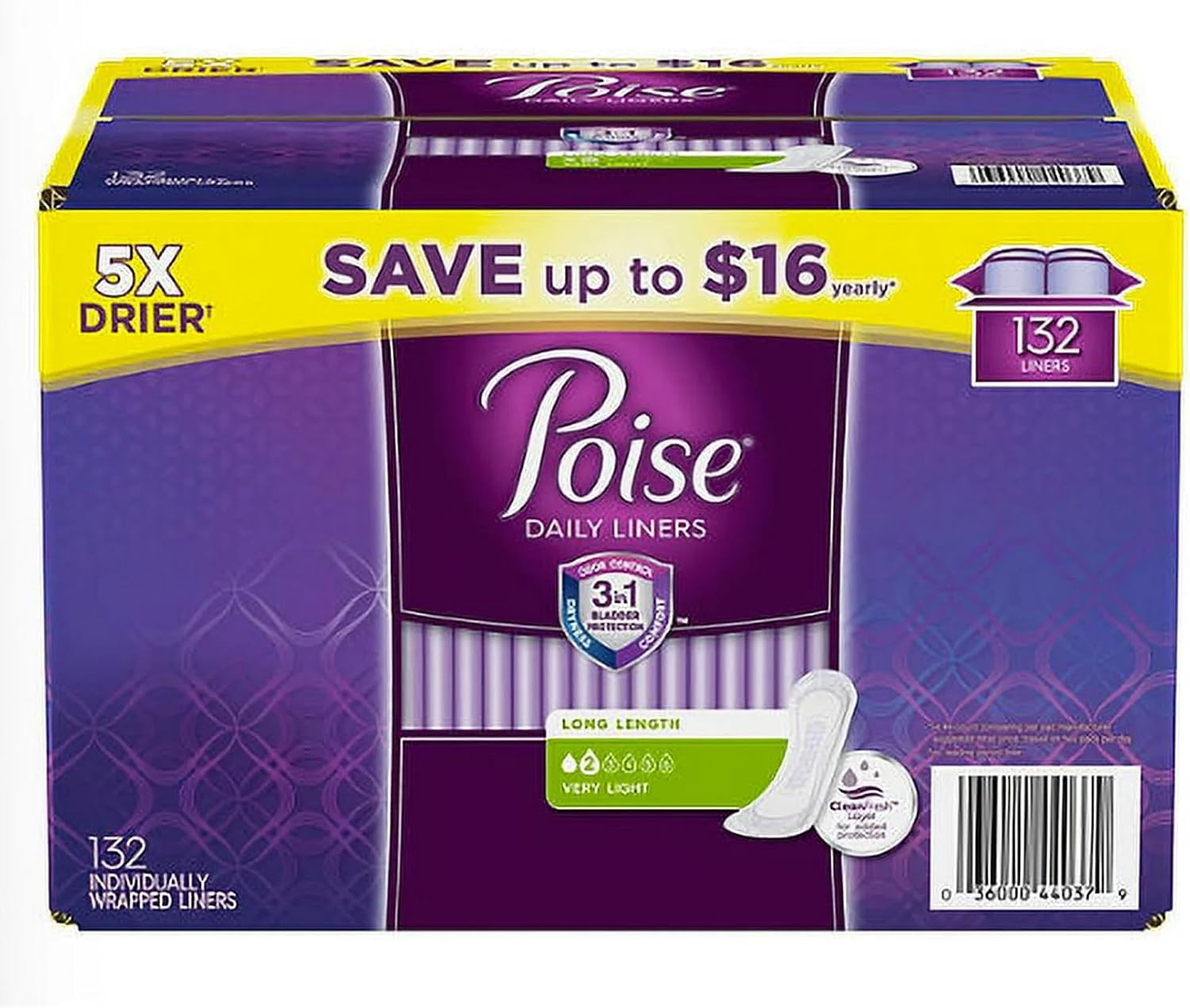 An item of Poise Very Light Absorbency Long Incontinence Panty Liners, 132 ct.-