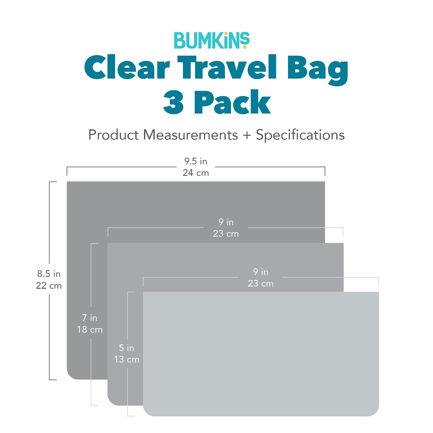 Bumkins Travel Bag, Toiletry, TSA Approved Pouch, Zip Bag, Quart Size Airline Compliant, Clear-Sided, Baby, Diaper Bag Organization, Makeup, Accessories, Packing, Set of 3 Sizes, Black Hearts