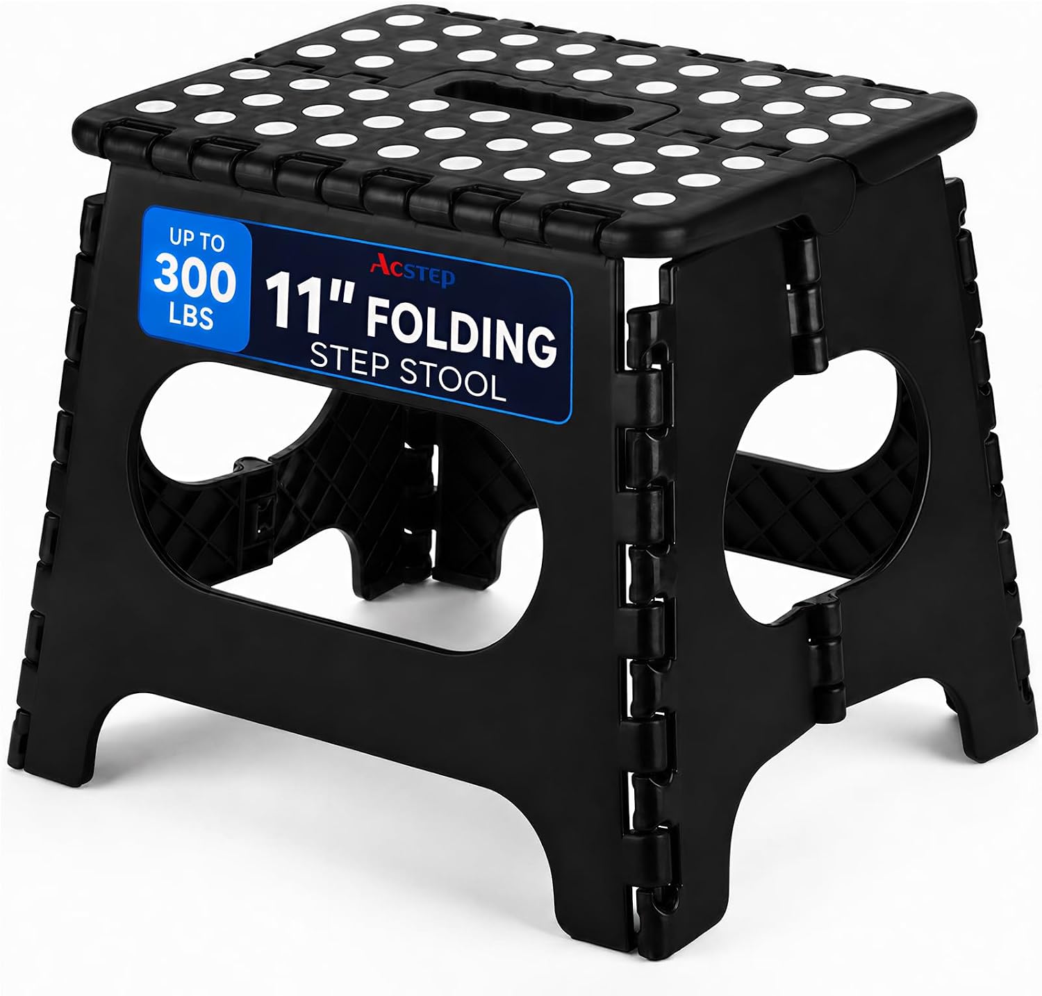11 Inch Folding Step Stool for Kids, Non-Slip Foldable Stools, Black | Heavy Duty Collapsible Foot Stool, Lightweight with Built-in Handle, Holds 300 lb for Adults Kitchen Bathroom Bedroom Outdoor