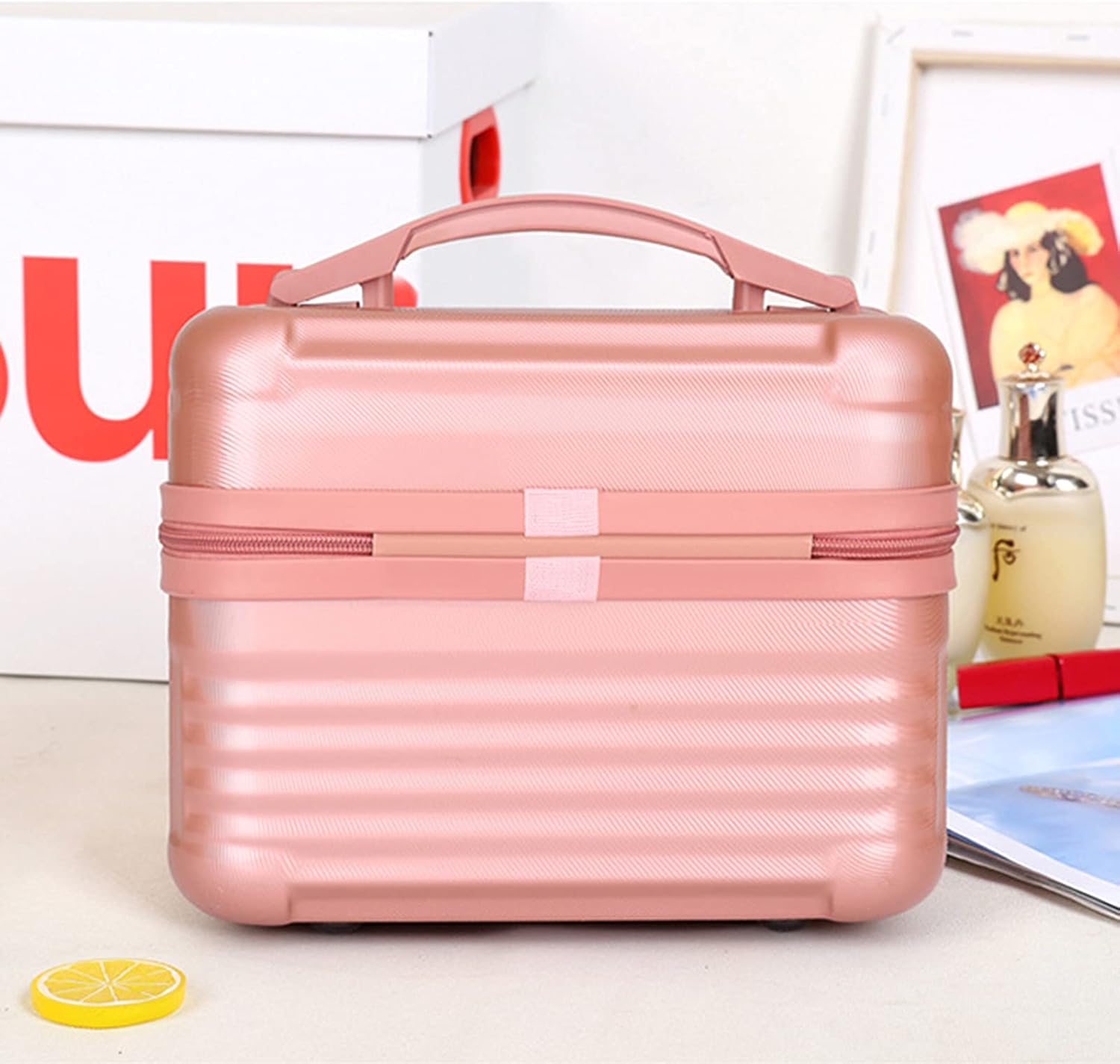 Large Capacity Hard Shell Portable Cosmetic Case,Train Box Cosmetic Storage Bag Makeup Bag with Brush Organizer Travel Bag Case for Women Gift(Pink)