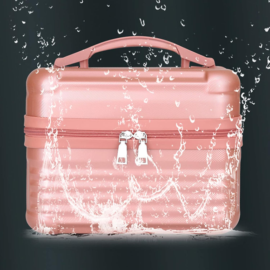 Large Capacity Hard Shell Portable Cosmetic Case,Train Box Cosmetic Storage Bag Makeup Bag with Brush Organizer Travel Bag Case for Women Gift(Pink)