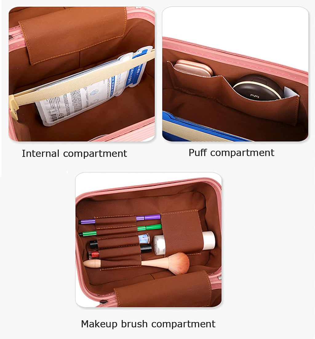Large Capacity Hard Shell Portable Cosmetic Case,Train Box Cosmetic Storage Bag Makeup Bag with Brush Organizer Travel Bag Case for Women Gift(Pink)