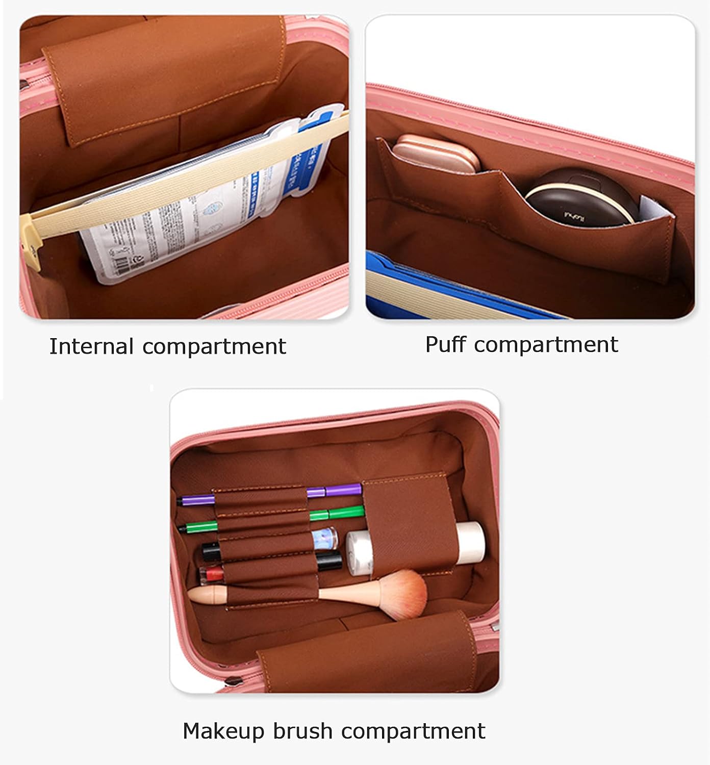 Large Capacity Hard Shell Portable Cosmetic Case,Train Box Cosmetic Storage Bag Makeup Bag with Brush Organizer Travel Bag Case for Women Gift(Pink)