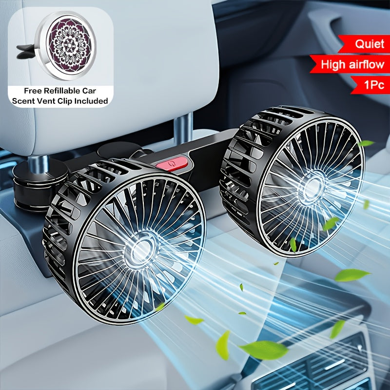 Dual Head Rear Car Fan with Super Powerful Cooling - Quiet Dual Head Fans, Ultra-Low Noise, Foldable Design, Long 70-inch USB Cord, for Cars, Home, Office, Travel - Vehicle Compatibility, Home Ventilation, Sleek Design, Efficient Airflow, Office Workers