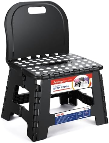 11 Inch Folding Step Stool for Kids, Non-Slip Foldable Stools, Black | Heavy Duty Collapsible Foot Stool, Lightweight with Built-in Handle, Holds 300 lb for Adults Kitchen Bathroom Bedroom Outdoor