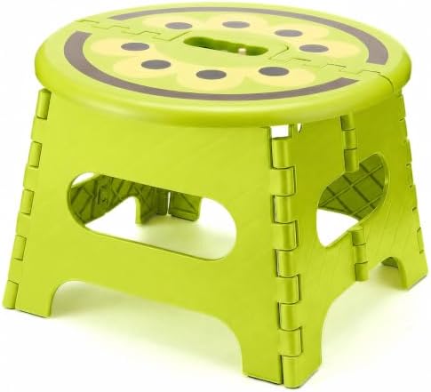 11 Inch Folding Step Stool for Kids, Non-Slip Foldable Stools, Black | Heavy Duty Collapsible Foot Stool, Lightweight with Built-in Handle, Holds 300 lb for Adults Kitchen Bathroom Bedroom Outdoor