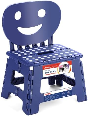 11 Inch Folding Step Stool for Kids, Non-Slip Foldable Stools, Black | Heavy Duty Collapsible Foot Stool, Lightweight with Built-in Handle, Holds 300 lb for Adults Kitchen Bathroom Bedroom Outdoor