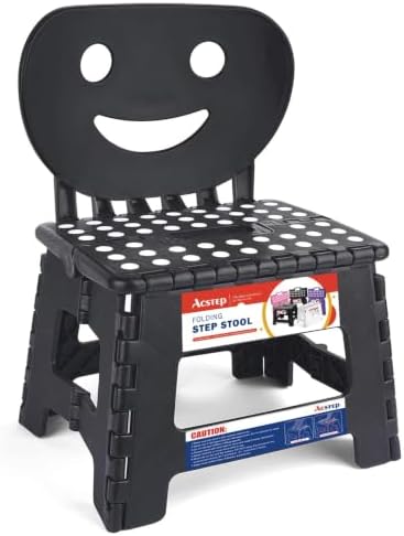 11 Inch Folding Step Stool for Kids, Non-Slip Foldable Stools, Black | Heavy Duty Collapsible Foot Stool, Lightweight with Built-in Handle, Holds 300 lb for Adults Kitchen Bathroom Bedroom Outdoor