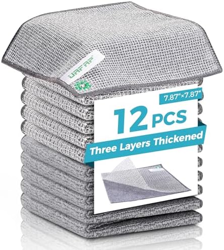 Dish Rags for Washing Dishes,Upgrade 3-Layer,12pcs,7.87“ x 7.87” | non-scratch wire, wet & dry clening, effortlessly strips stuck-on grime, great for cookware, sinks, dishes and stove tops