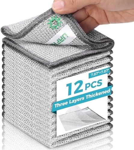 Dish Rags for Washing Dishes,Upgrade 3-Layer,12pcs,7.87“ x 7.87” | non-scratch wire, wet & dry clening, effortlessly strips stuck-on grime, great for cookware, sinks, dishes and stove tops