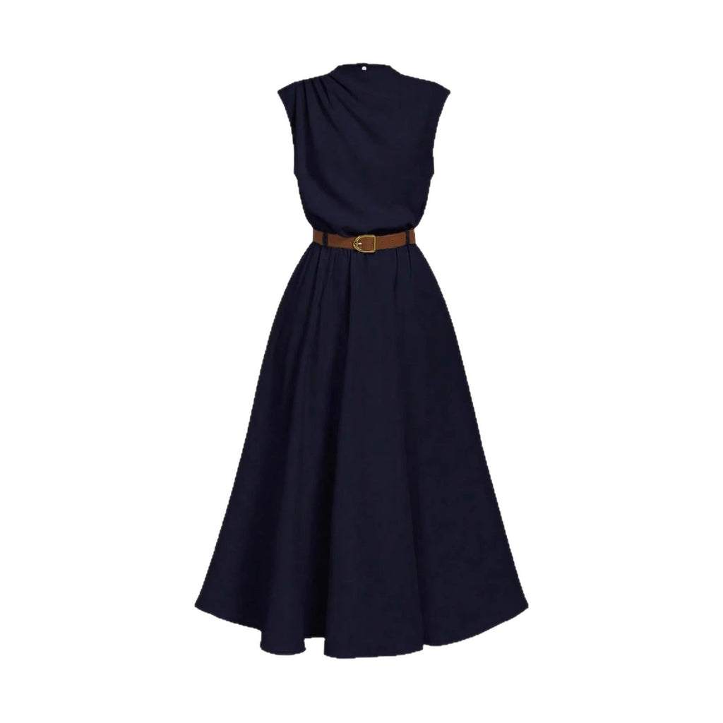 The 'Timeless-Elegance' Draped High-Neck A-Line Dress