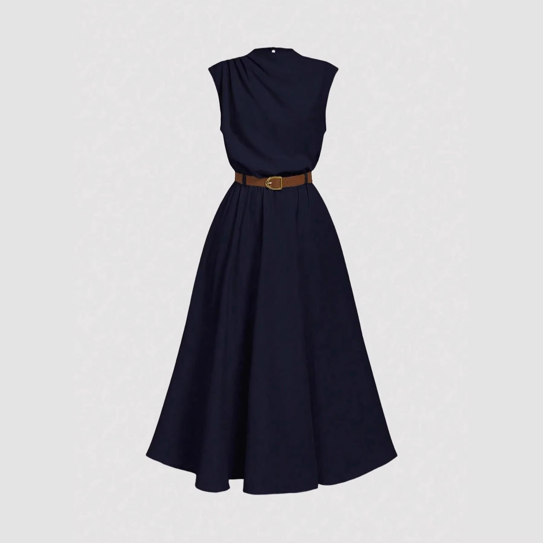 The 'Timeless-Elegance' Draped High-Neck A-Line Dress