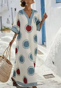 The 'Santorini-Breeze' Geometric V-Neck Kaftan Dress