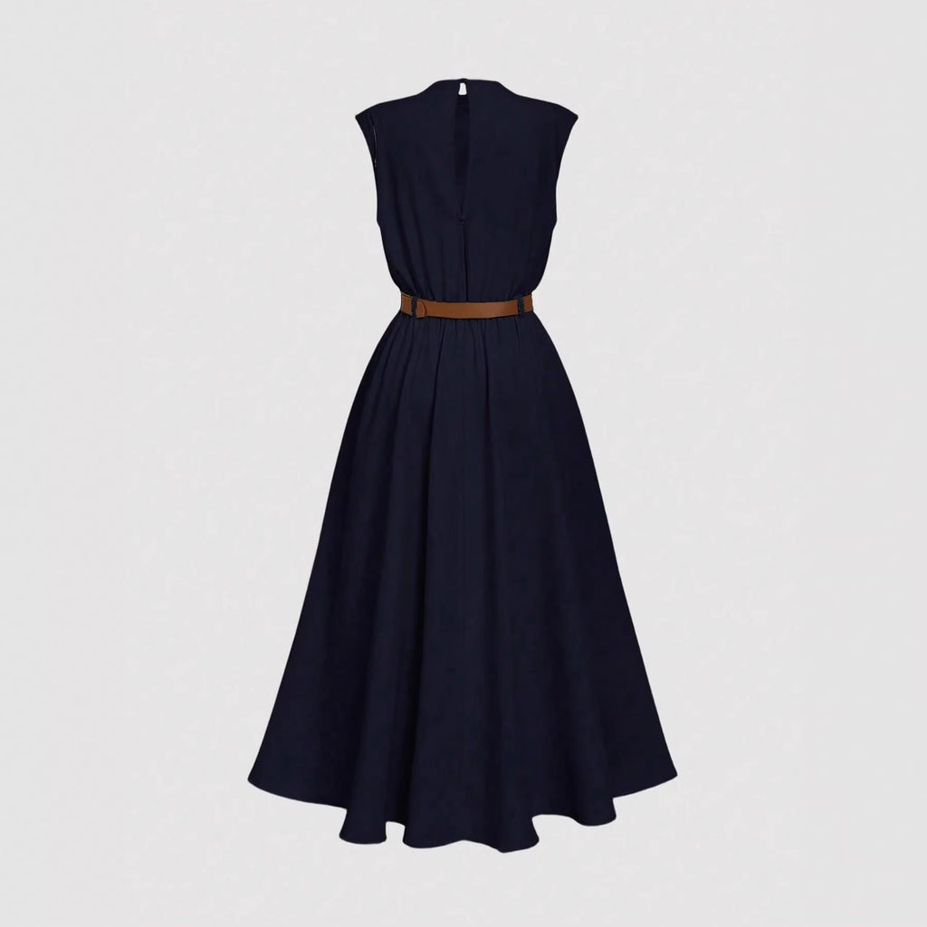 The 'Timeless-Elegance' Draped High-Neck A-Line Dress