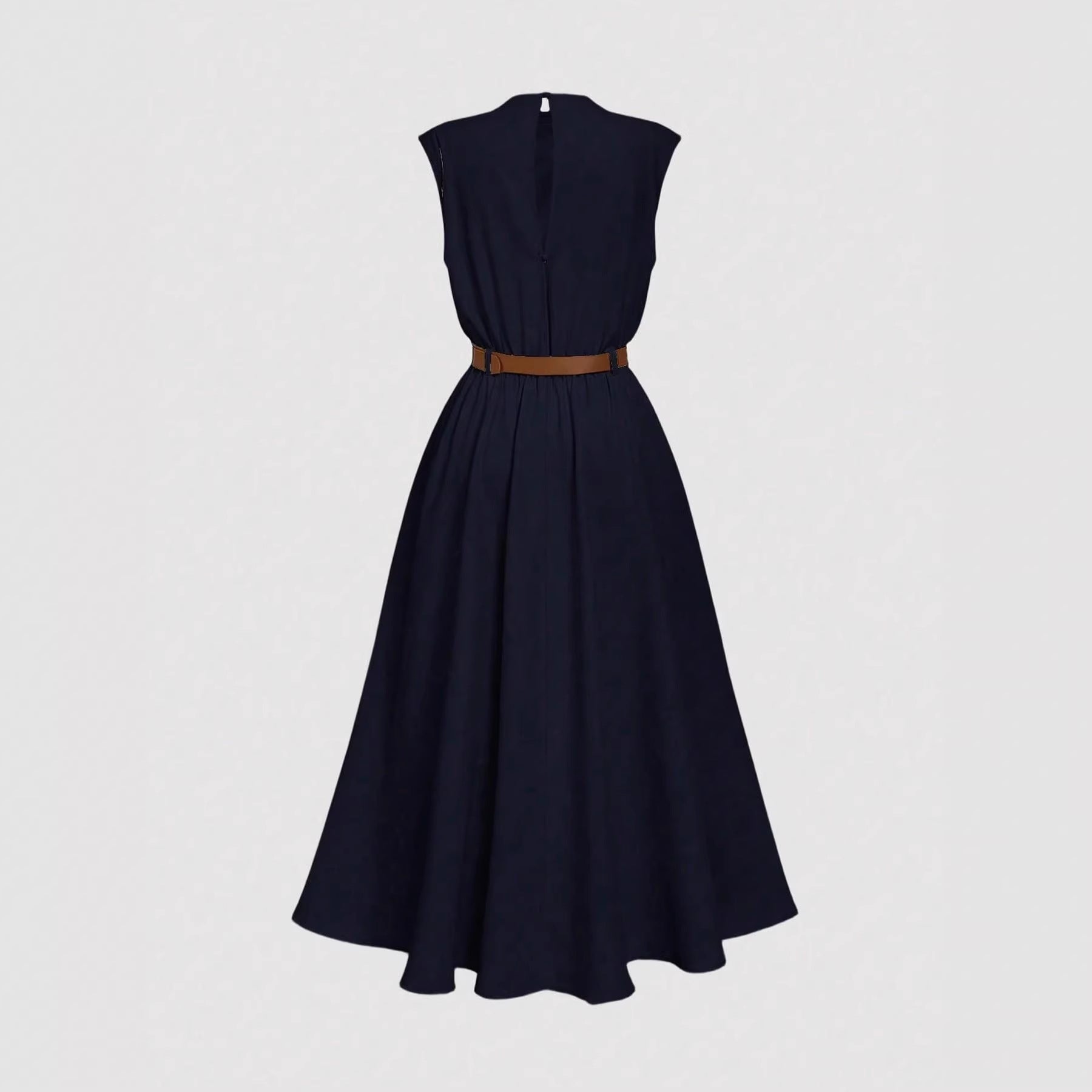 The 'Timeless-Elegance' Draped High-Neck A-Line Dress